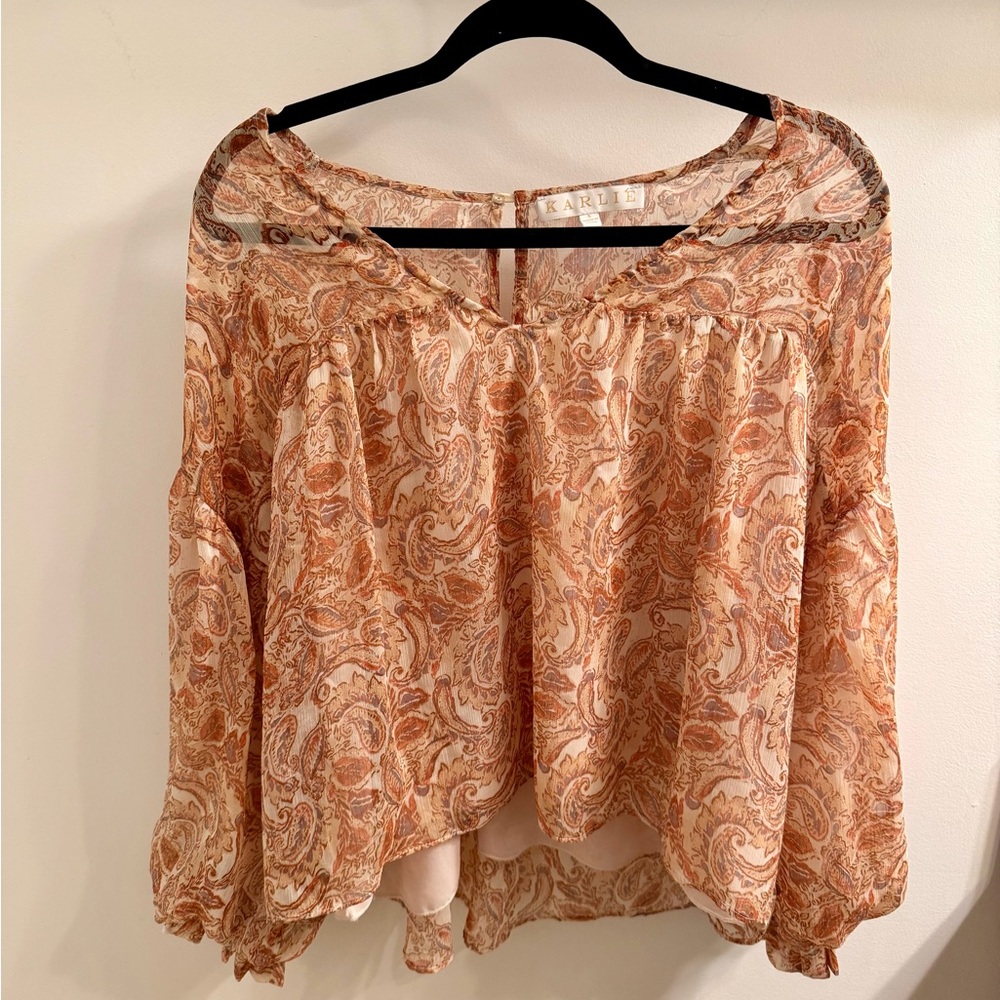 KARLIE Paisley Peasant Blouse Size Small